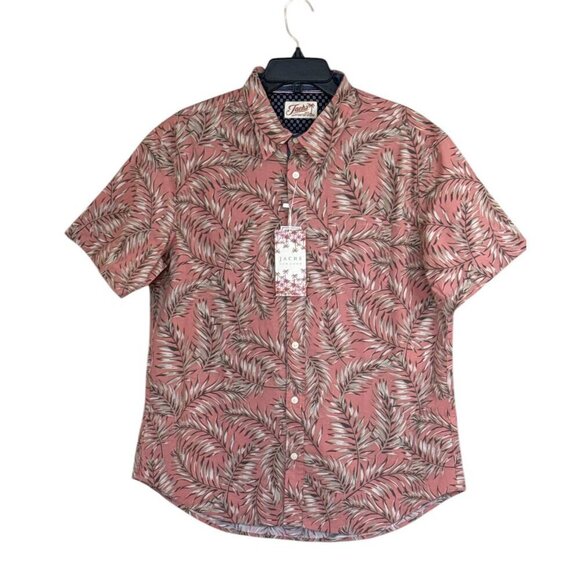 Jachs New York Men's Palm Print Stretch Short Sleeve Shirt Tropical  L NWT - Picture 2 of 6